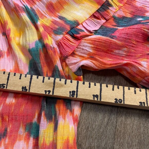 Nanette Lepore Colorful Floral Blouse Ruffle Short Sleeve Medium - Picture 4 of 6